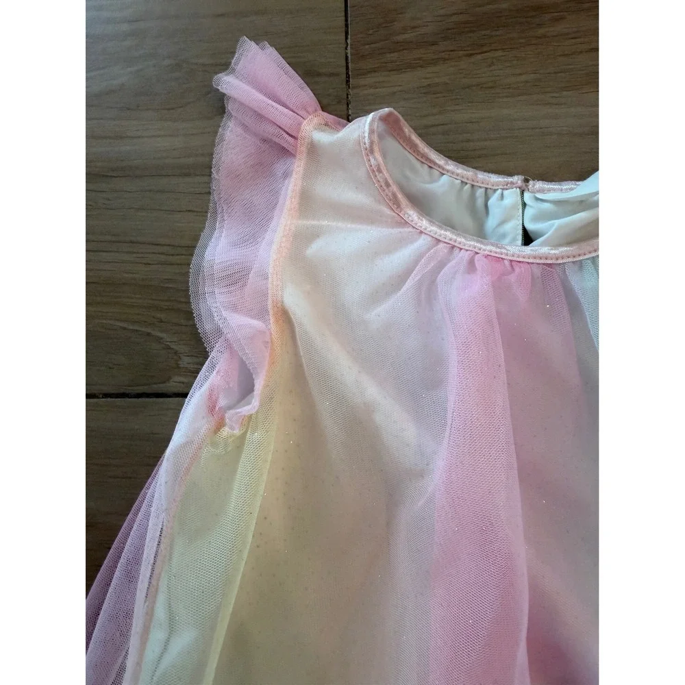 H&M Girls Pastel Rainbow Tulle Glitter Dress Pink Yellow Blue Size 6